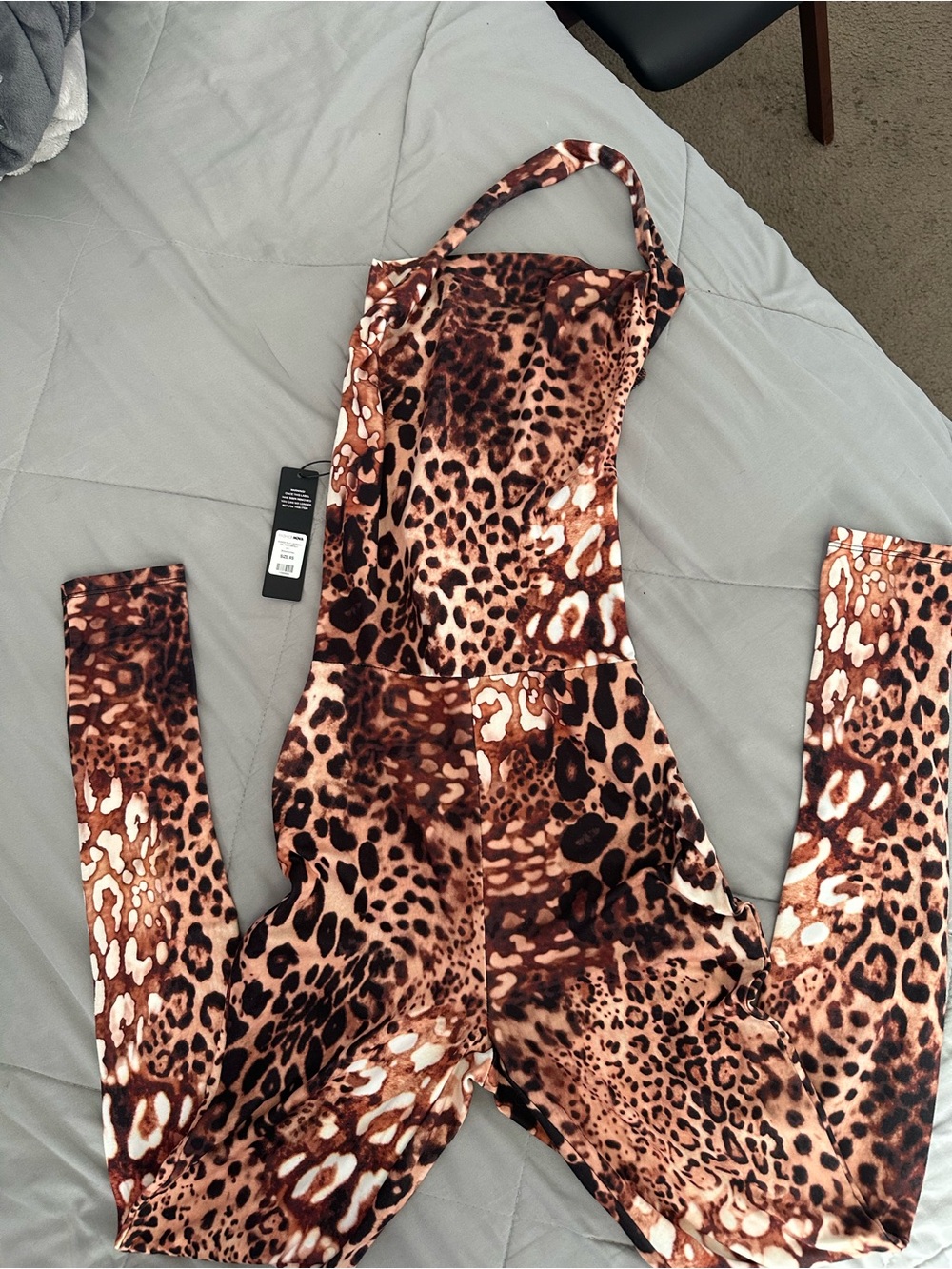 Fashion Nova Leopard Print Cowl Neck Jumpsuit - Brown & Tan - Picture 4 of 6